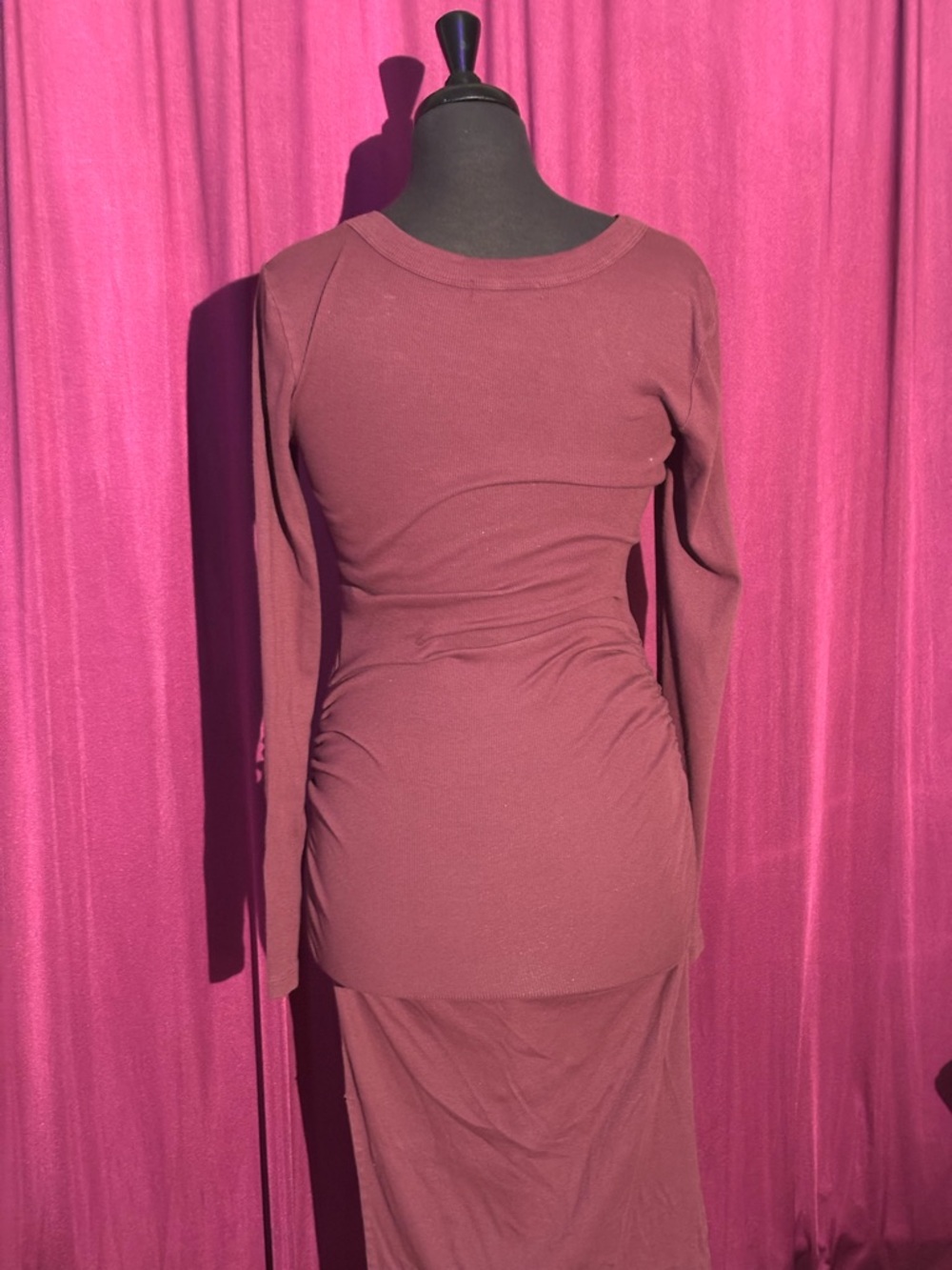 Michael Stars Long Sleeve Ruched Bodycon Midi Dress - Wine - Picture 3 of 12